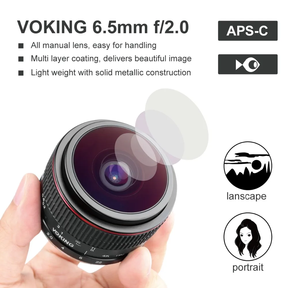 Объектив VOKING VK 6 5 мм f/2 0 Ultra Wide Ручной Рыбий глаз для Nikon Panasonic Olympus Micro Four Thirds