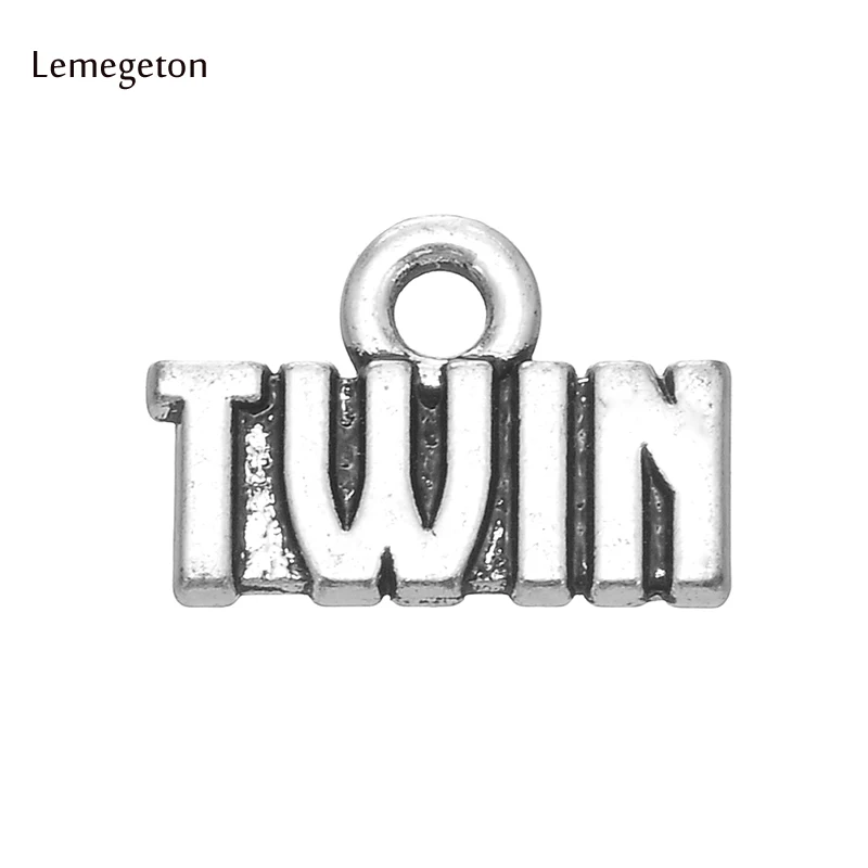 

Lemegeton 30 pcs Antique Silver Plated TWIN Word Charms For Bracelet Jewelry Accessories Baby Gift