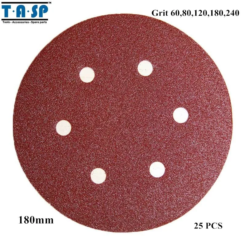 

TASP 7" 180mm Sandpaper Hook Loop 25PC Abrasive Sanding Discwith Grit 60 80 120 180 240