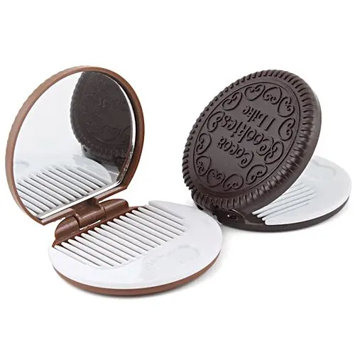 Портативное милое мини-зеркало kawaii для девушек, модный дизайн в форме шоколадного печенья, косметическое зеркало для макияжа, шоколадная расческа