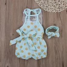 2017 xmas Kids Baby Girl Polka Dot Lace Outfit Sunsuit One piece font b Bodysuit b