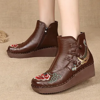 

New Bohemian Leather Boots Women Genuine Leather Shoes Woman Patchwork Zipper Ankle Boots Women Shoes Autumn Winter Botas