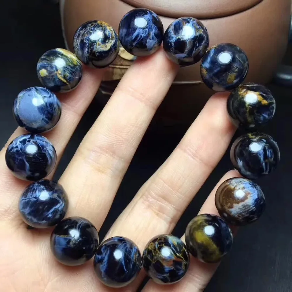 

Genuine Natural Blue Pietersite Big Round Beads Bracelet 14mm Women Men Healing Stone Charming Stretch Crystal Bracelet AAAAA