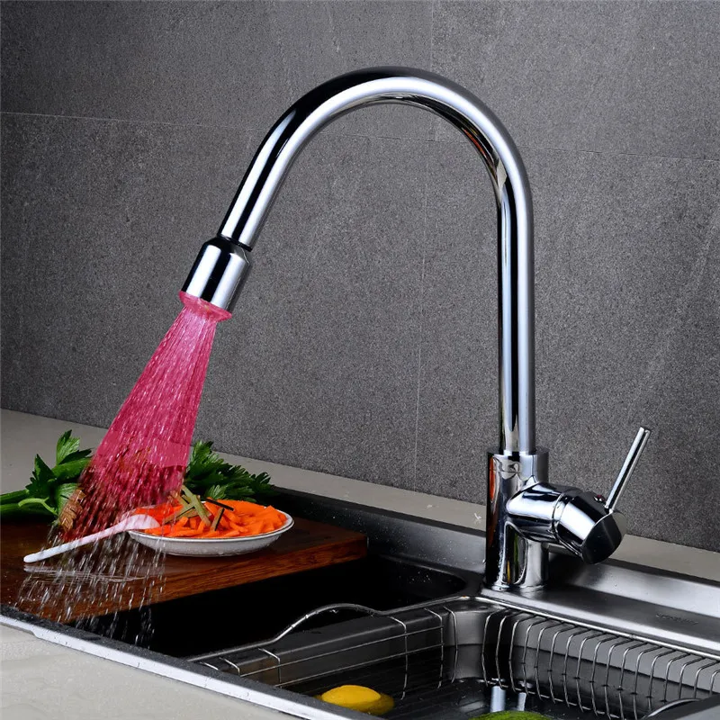 Led Kitchen Faucet Unique Design Chrome Brass Mixer Tap For