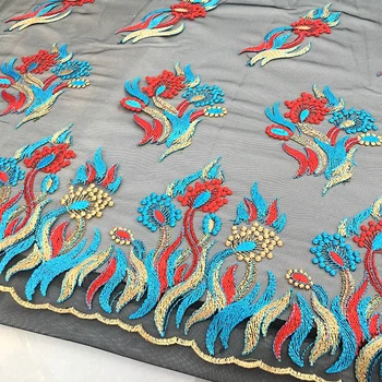 

NEW fashion flowers Mesh cloth Embroidery lace fabric 3D Embroidery for dress DIY garment accessories 1 meter