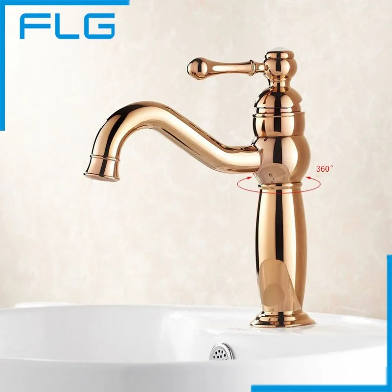 

Fashionable Tap Bathroom Rose Gold Mixer Single Handle Single Hole Deck Mounted Bathroom Sink Faucet