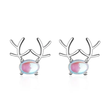 

XIYANIKE 925 sterling silver Stud Earrings Antler Korean version cute elk gradient moonstone Earrings For Women Bijoux VES6084