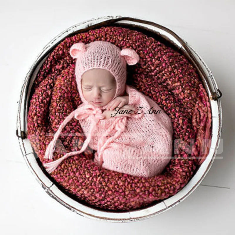 Джейн Z anвязаный крючком мягкий детский спальный мешок мохер медведь шапки вязаные одеяла для новорожденных Детские фотографии реквизит