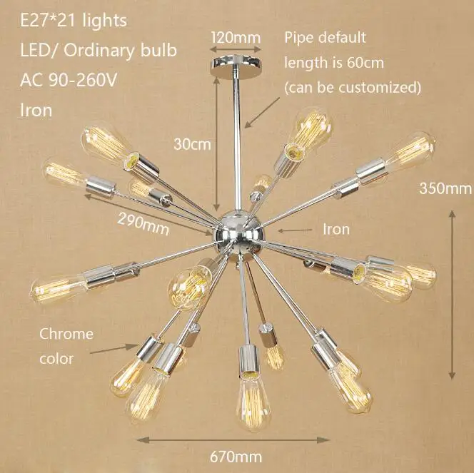 Nordic Винтаж спутниковый 9/15/21 светильник s железная люстра светильник комплект, E27 подвесной светильник домашний декор для столовой Гостиная бара отеля - Цвет корпуса: Chrome color 21