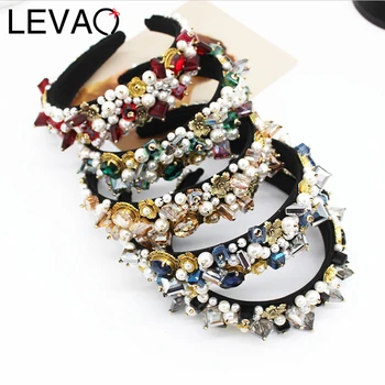 

Levao Wide pearl hairband Hair Hoops Baroque Style Party Hair Bands Irregular Crystal Headband for Women Hair Accessories