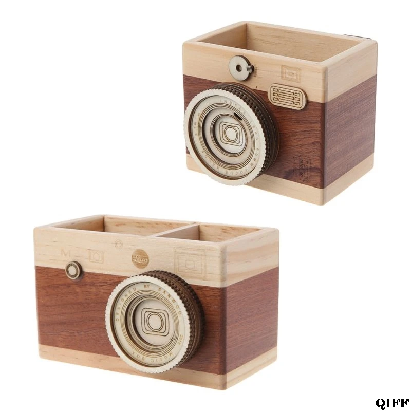 

Drop Ship&Wholesale Creative Camera Pattern Wooden Pen Pencil Case Holder Stand Desktop Sundries Storage Box June 3