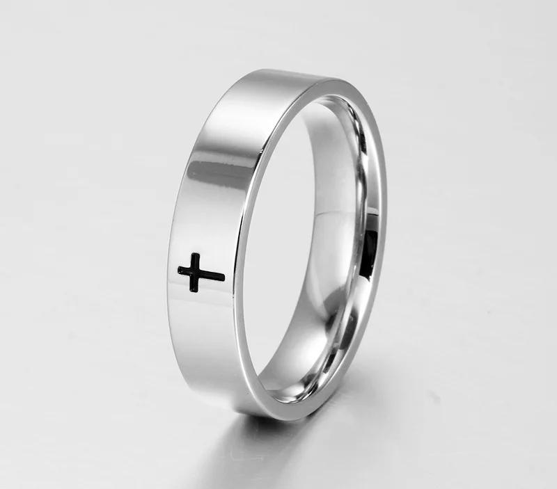 Fashion Punk Titanium Steel Jesus Cross Wedding Band Finger Ring for Men Women High Quality Gothic Jewelry Engagement Gift