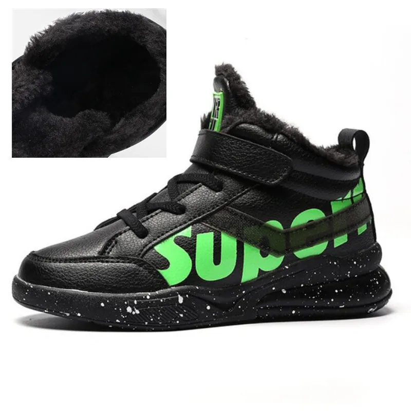 MHYONS Winter Children snow boots fashion waterproof boy girl martin boots leather casual child shoes warm plush baby boots - Цвет: fur green