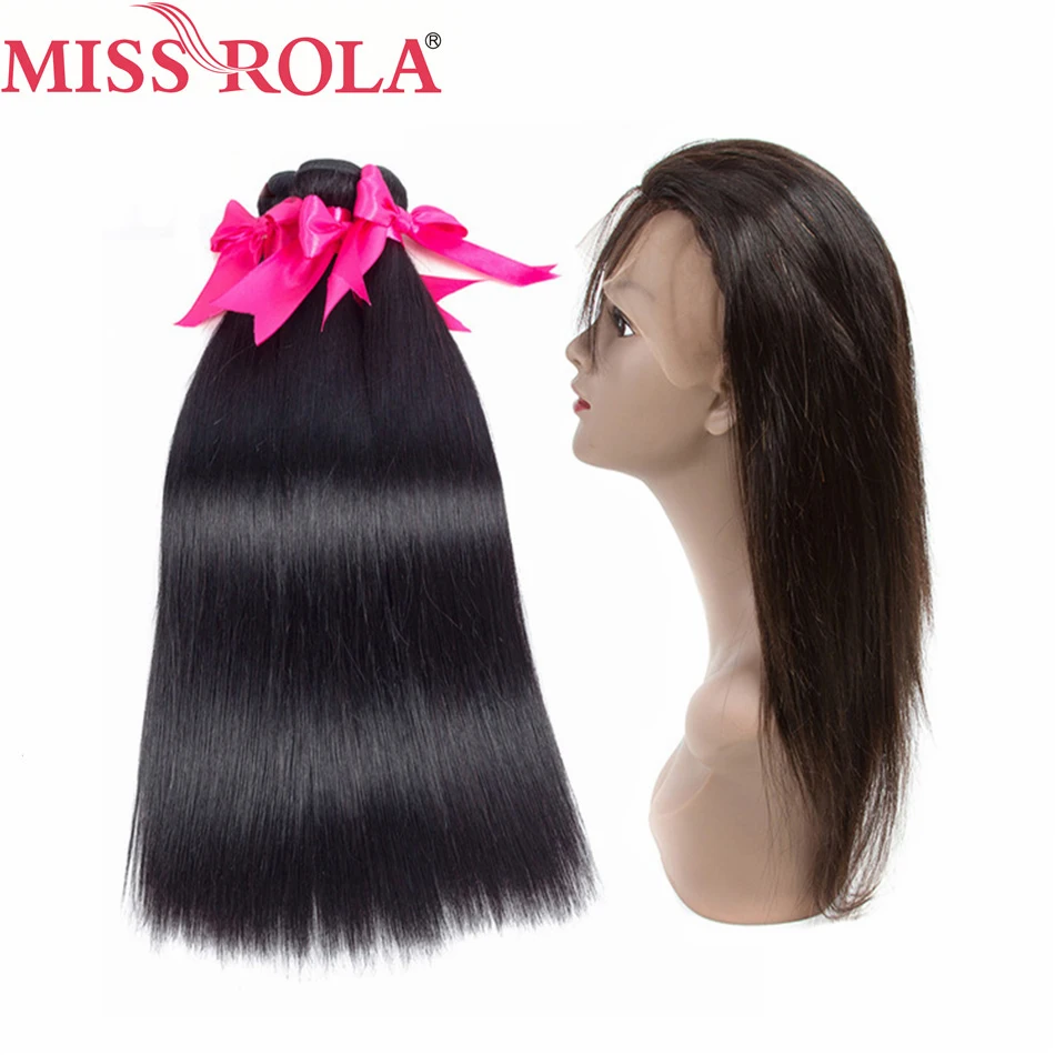 Мисс Рола волос предварительно цветные перуанский прямые волосы 3 Связки с 360 Кружева Фронтальная застежка человеческих волос Связки