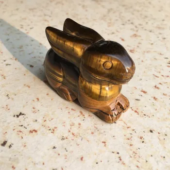 

2inch Natural crystal stone rabbit hand carved statue Tiger eye stone gift