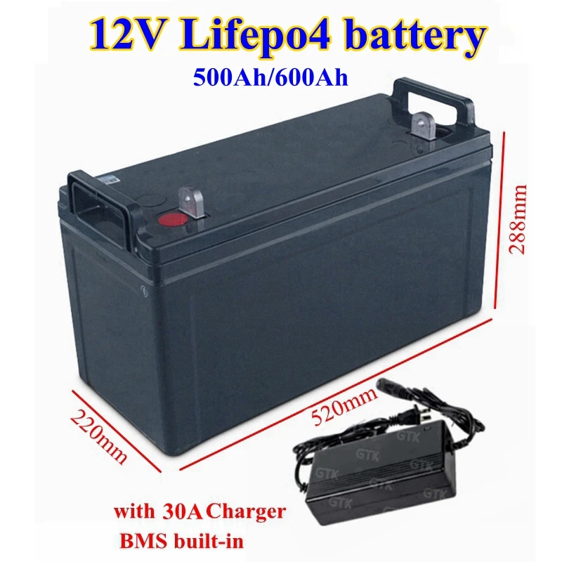 Deep cycle 12V 500Ah 600Ah Lifepo4 lithium battery 12V BMS 4S for solar storage UPS solar power