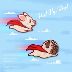 20 шт./лот милый мультфильм Flying Pig мопса вышивка патч для одежды железа на патчи для детей аппликация аксессуары S18