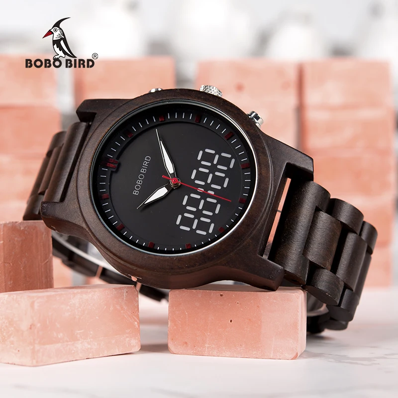 BOBO BIRD Watch Men Bamboo Wooden Wristatches Male black erkek kol saati Timepiece in gift box Engrave logo