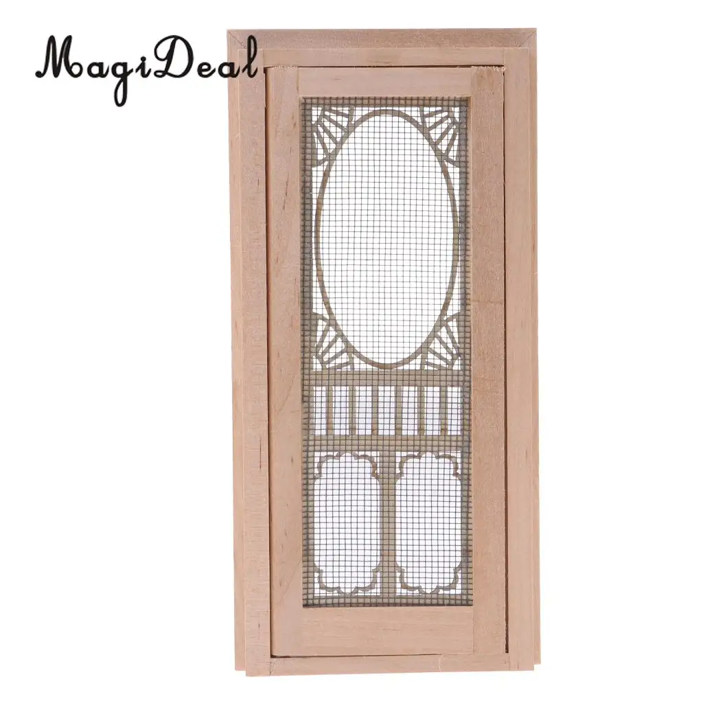1/12 Dollhouse Miniature Wood External Hollow Screen Door Unpainted Furniture for Dolls House Room Box Decor Accessory