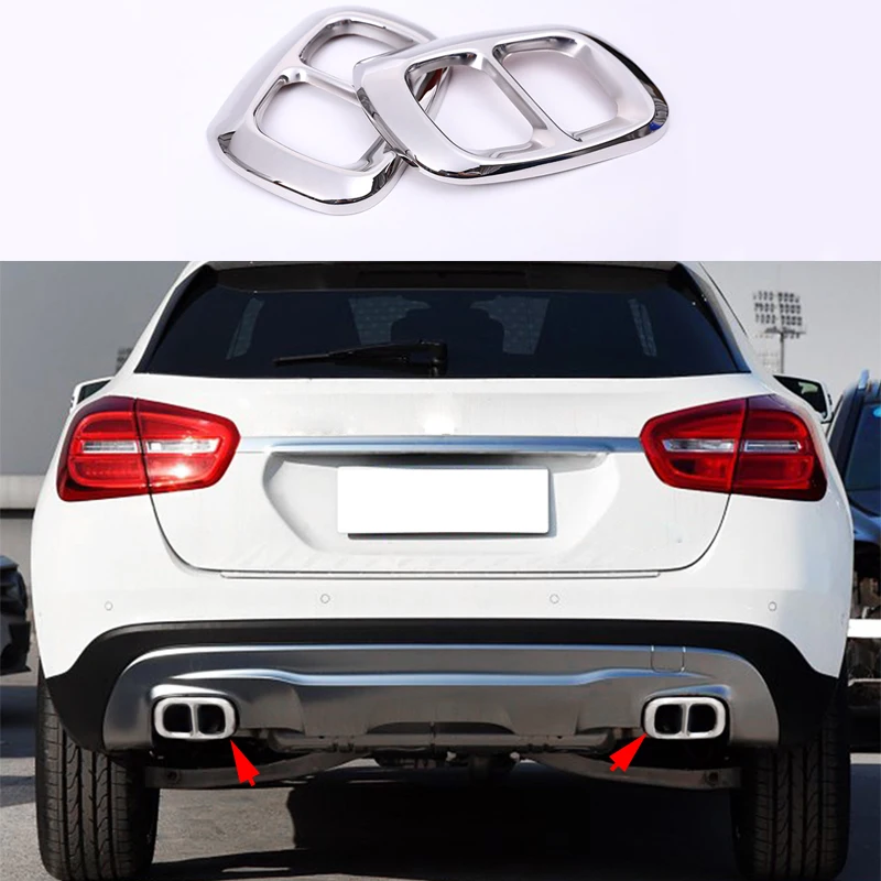 2x Chrome Stainless Steel Rear cylinder exhaust pipe Cover Trim For Mercedes-Benz GLA Class X156 2015-2017 | Автомобили и