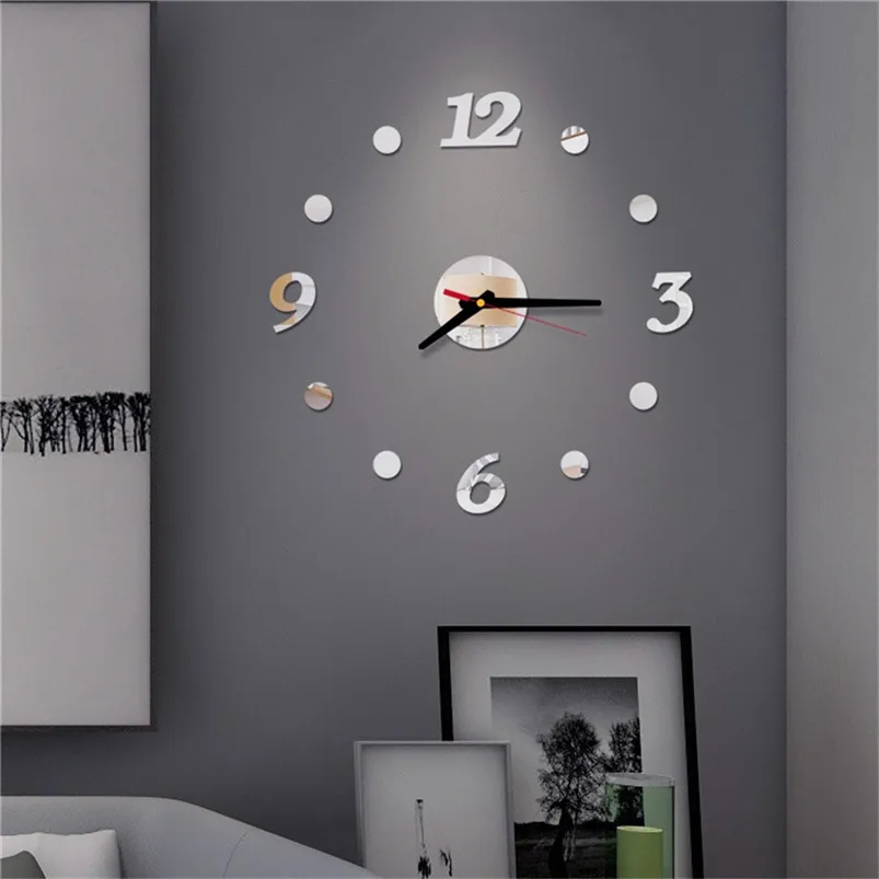 European Acrylic Wall Clock Custom DIY Wall Sticker Clock Mirror Effect Wall Stiker with Clock Adesivo De Parede 40MR050