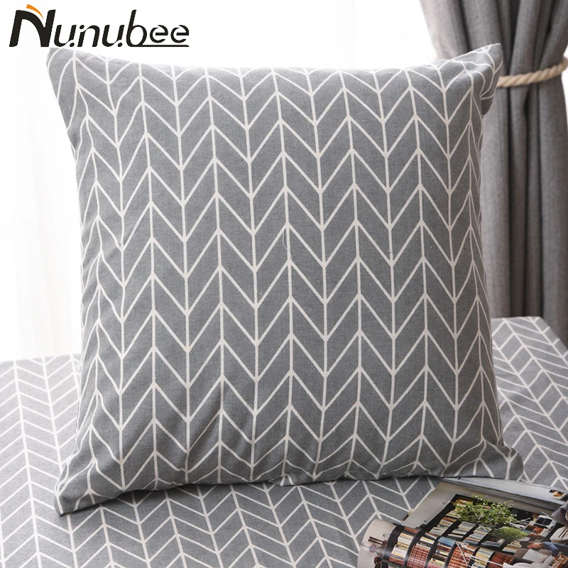 Nunubee White Decorative Cushion Cover Geometric Grey Throw