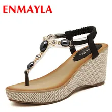 ENMAYER size 34-40 hot summer new fashion women sandals wedges shoes T strap High Heel Sandals platform open toe casual shoes цена ENMAYER size 34-40 hot summer new fashion women sandals wedges shoes T strap High Heel Sandals platform open toe casual shoes цены онлайн