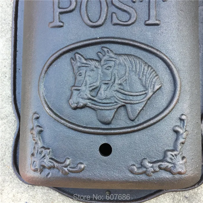Cast Iron Mailbox Wall Mounted Heavy Horse Animal Wrought Iron Mail Letter Post Box Metal Postbox Garden Home Outdoor Decoration