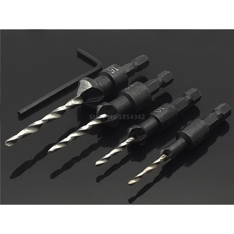 4PCS Woodworking Countersink Drill Bit Set 1//4 Hex Shank Counterbore