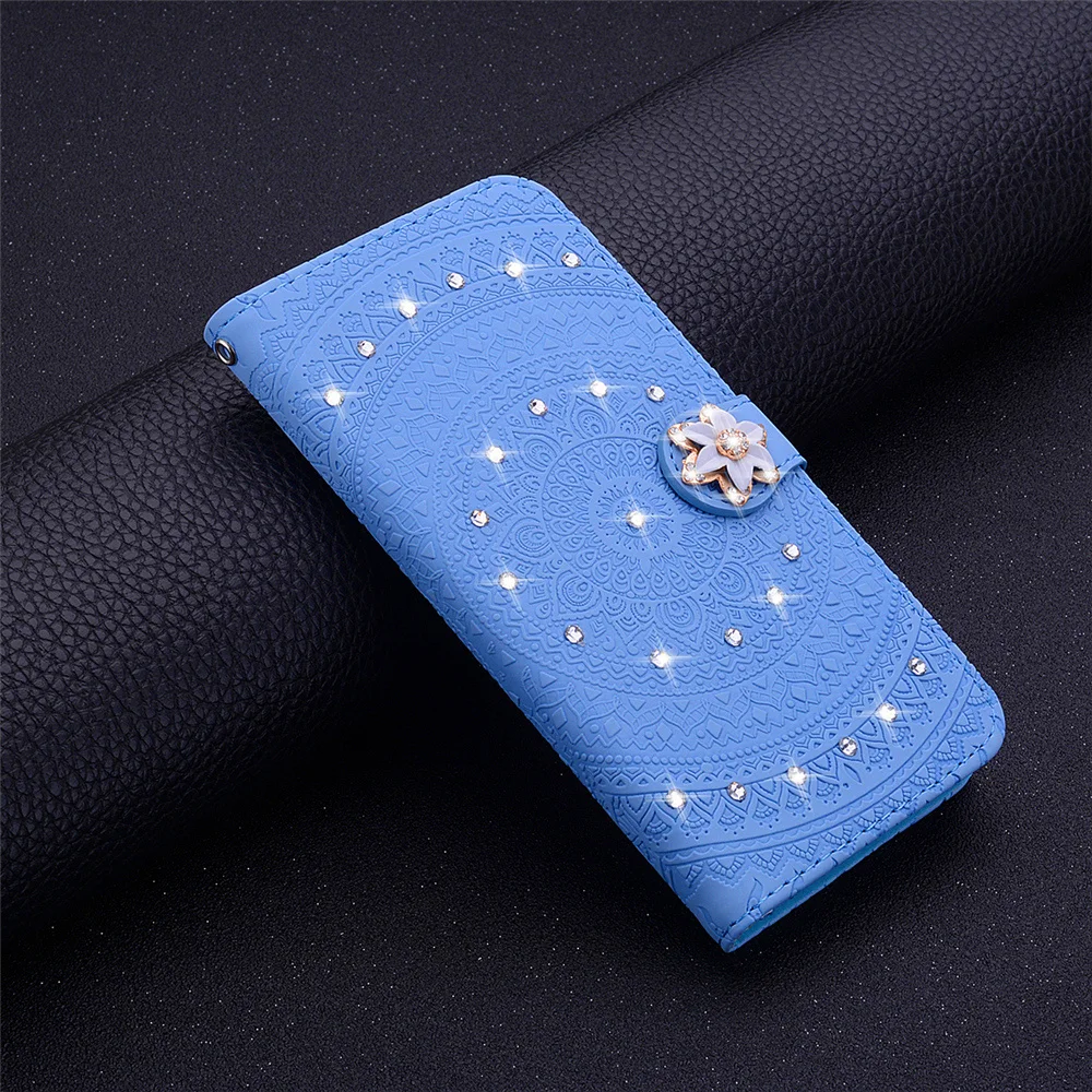 Rhinestone Diamond Bling Cover PU Flip Wallet Jewelled Phone Case for Huawei Y6 / Pro 2019 Honor Play 8A | Мобильные телефоны и