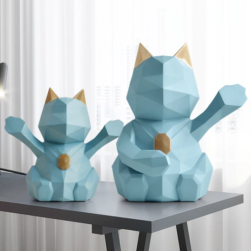 

Скандинавский 3D стерео геометрический Кот на удачу украшение полимерное украшение для дома офиса Настольные полимерные фигурки талисман подарок на день рождения