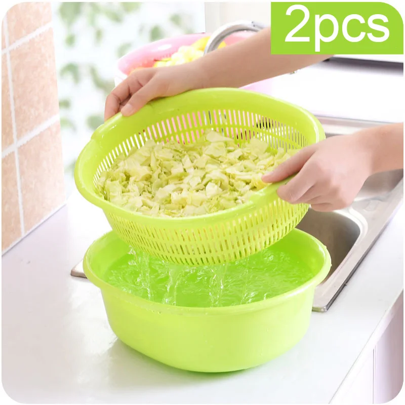 

Plastic Double Layer Kitchen Drain Basket Fruit Vegetable Washing Basket Kitchen Tools Cleaning Storage Basket Organizer
