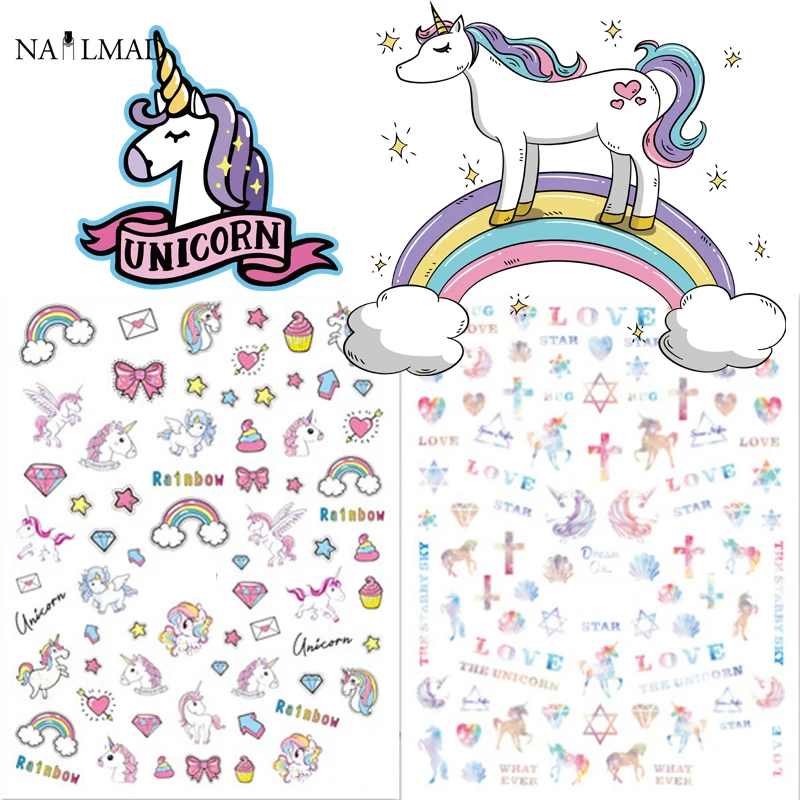 1 sheet unicorn nail art stickers rainbow nail sticker