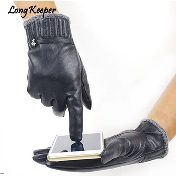 

Long Keeper Women PU Leather Gloves Men's Driving Gloves Ladies Cashmere Winter Thicker Warm Glove Touch Screen Waterproof Luvas