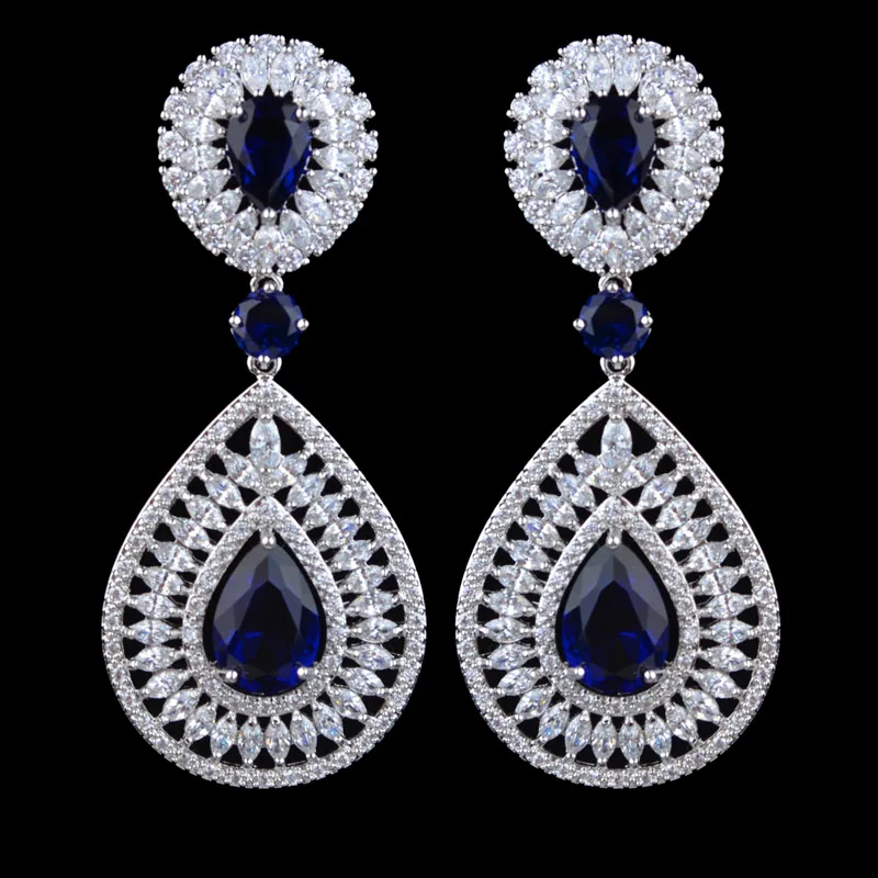New design luxury blue zircon earrings for women,high quality fashion jewelry for wedding/party/gift