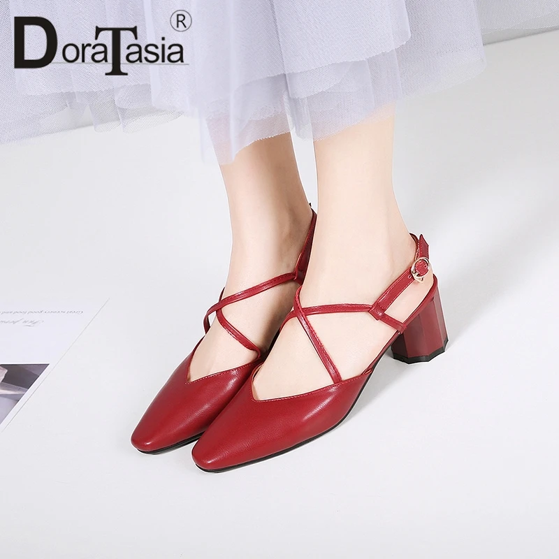 

DoraTasia Plus Size 32-43 Fashion 6cm High Heel Woman Shoes Red Black White Sexy Women Shoes Summer Sandals