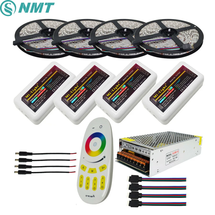 

20m RGB LED Strip 5050 SMD IP20/IP65 Waterproof +Mi Light 2.4G RF Wireless Touch Remote +4pcs 4-Zone Controller kit