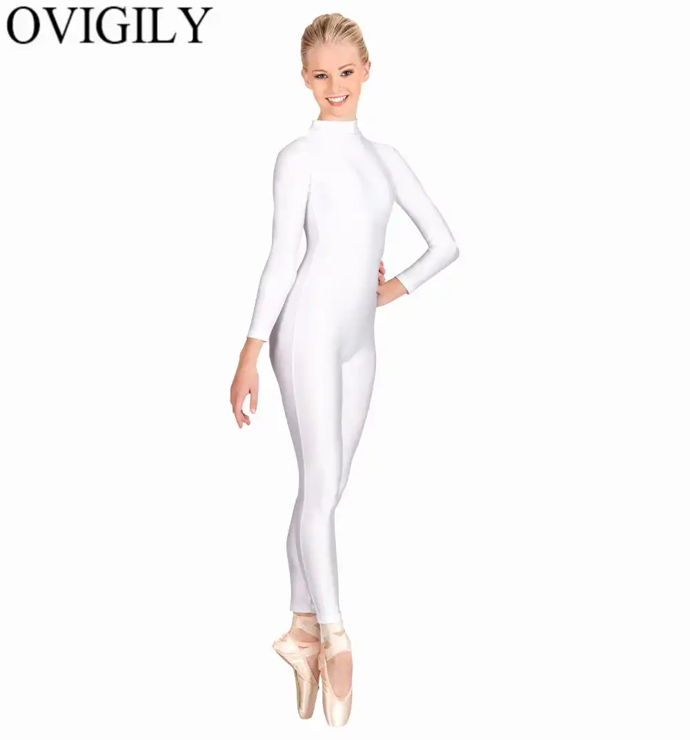 GODANCE Women Unitards High Neck Long Sleeve Turtleneck Black One Piece Bodysuit
