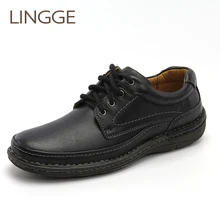 LINGGE/брендовая мужская обувь на шнуровке Повседневная Классическая мужская обувь из натуральной кожи нескользящая резиновая обувь больших размеров весенняя обувь для отдыха