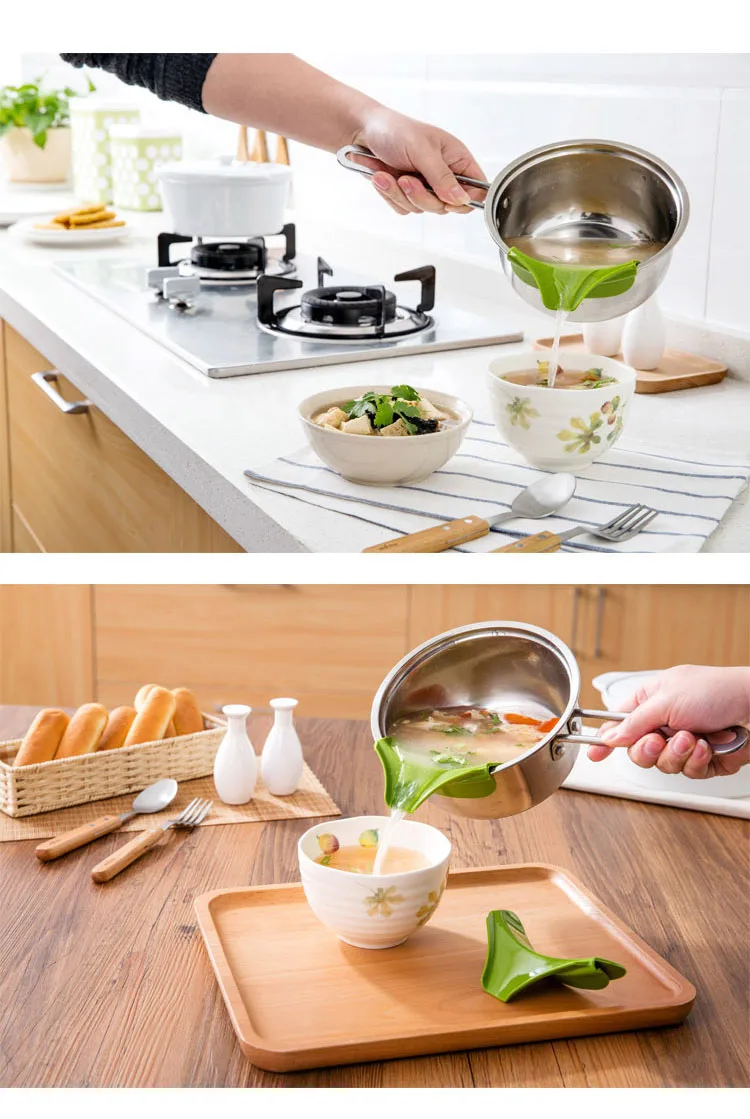 Силиконовая противоскользящая Воронка для супа с носиком для кастрюль и чаш, герметичная кухонная силиконовая воронка, кухонные инструменты