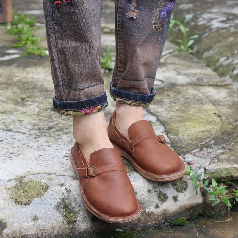 Careaymade-Genuine leather Fltas shoes women's retro literary artistic single-shoe spring&autumn Handmade leisure shoes,2 color Careaymade-Genuine leather Fltas shoes women's retro literary artistic single-shoe spring&autumn Handmade leisure shoes,2 color