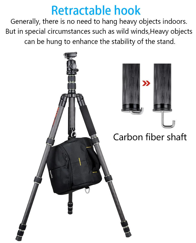 BX285C Портативный штатив для камеры из углеродного волокна легкий дорожный штатив 28 мм Максимальный диаметр с панорамной шаровой головкой для dslr камеры
