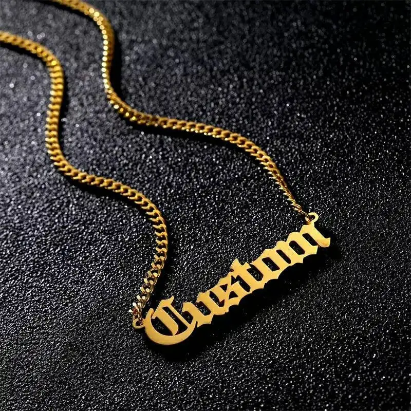 

Custom Necklace Old English Font Necklace Bijoux Personalized Name Choker Name Necklaces Pendents Custom Jewelry Accessories