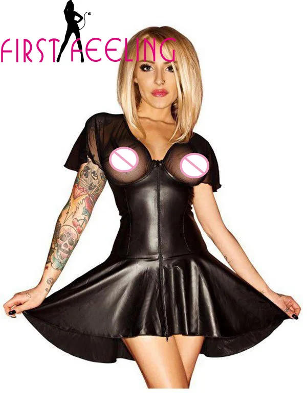 

M-XL Exotic Adult Women Sexy Faux PU Leather Mesh Teddy Lingerie See Through Nightclub Dress Fetish Ladygaga Pole Dance Catsuit