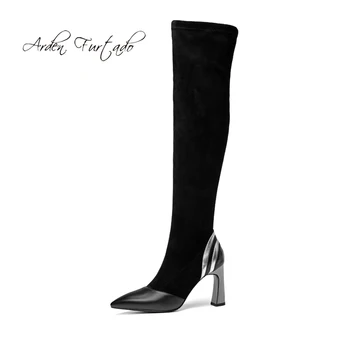 

Arden Furtado Fashion women's shoes winter 2019 pointed toe chunky heels stretch boots slip-on over the knee high boots size 33