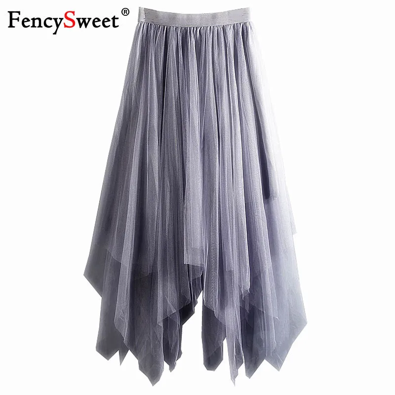 

Fencysweet Elastic Waist Long Tulle Skirts Irregular Women Tutu Mesh Pleated Skirt 2019 Spring Layered Party Skirt Ladies Faldas