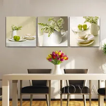 3 шт белая посуда и цветок холст живопись для столовой и кухни комнаты Настенный декор картины ресторан настенное искусство в кафе без рамки