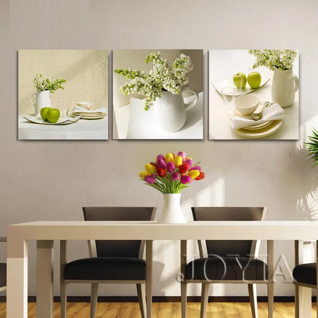 3 unidades blanco vajilla y flor lienzo pintura Comedor Cocina ... 3 unidades blanco vajilla y flor lienzo pintura Comedor Cocina ...