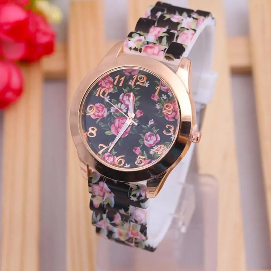 

Women Watches Casual Watch Top Brand Geneva Girl Flower Analog watches Silicone Rubber Relogio Female Clock 2018 Dropshipping