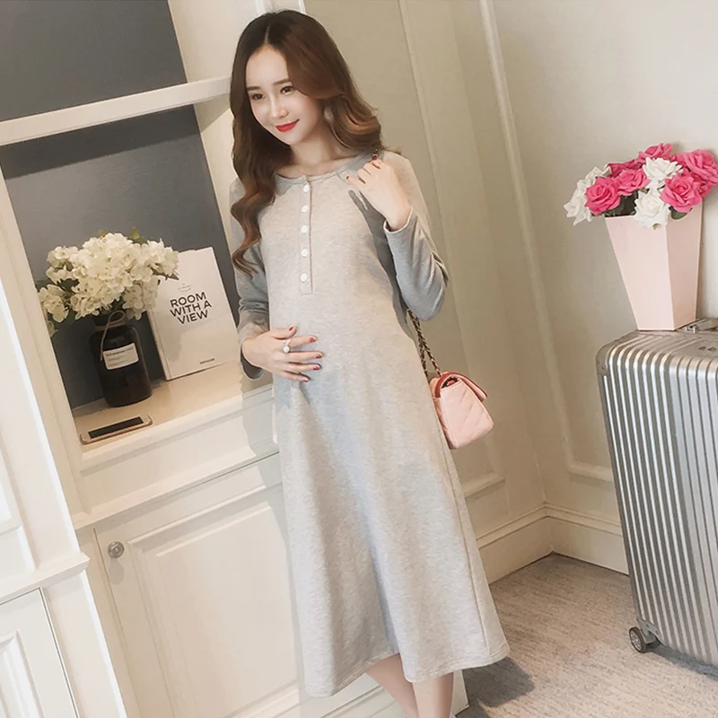 

BONJEAN New Autumn And Winter Fashion Maternity Dress Long Breastfeeding Dress For Pregnant Women Loose Pregnancy Clothing